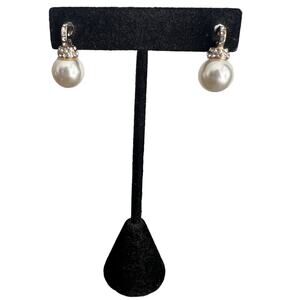 Pave Gold Tone Faux Pearl Bauble Fancy Special Occassion Post Stud Earring